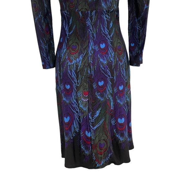 Muse Womens Peacock Feather Print Dress Deep V-Neck Sz 6 Boho Chic Evening Wear - Picture 10 of 11